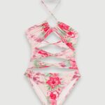 Riietus ee Maje naised ažuurne ujumistrikoo roosa/roheline hibisk 6FH8Z4164