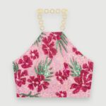 Riietus ee Maje naised hibiskiga litritega crop top printida roosa hibisk 6FH8Z4161