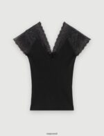 Riietus ee Maje naised jersey top koos pitsiga must 6FH8Z4113 - Image 5