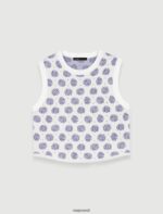 Riietus ee Maje naised kärbitud monogrammprinteriga pullover ristiku monogramm ekru/sinine 6FH8Z499
