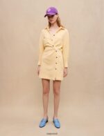 Riietus ee Maje naised kollane lurex tweed asümmeetriline kleit kahvatu kollane 6FH8Z4333 - Image 2