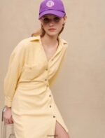 Riietus ee Maje naised kollane lurex tweed asümmeetriline kleit kahvatu kollane 6FH8Z4333 - Image 3