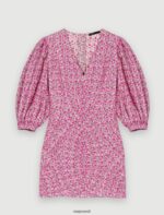 Riietus ee Maje naised lühike lilledega trükitud kleit fuksia tikitud lilled 6FH8Z4298
