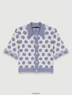 Riietus ee Maje naised monogrammiga kardigan ristiku monogramm ekru/sinine 6FH8Z475