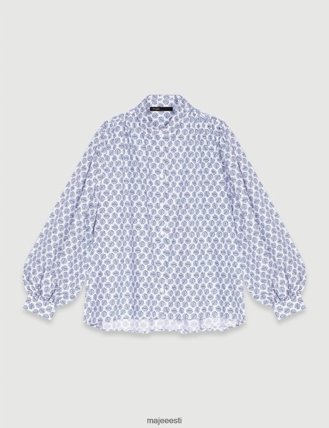 Riietus ee Maje naised monogrammiga trükitud särk ristiku monogramm ekru/sinine 6FH8Z489 - Image 1