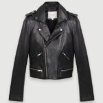 Riietus ee Maje naised nahast biker jope must 6FH8Z4143