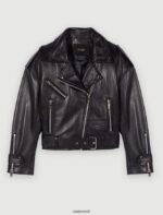 Riietus ee Maje naised nahast biker-stiilis jope must 6FH8Z4366