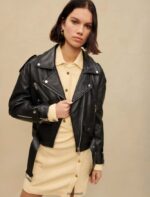 Riietus ee Maje naised nahast biker-stiilis jope must 6FH8Z4366 - Image 5