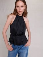 Riietus ee Maje naised plisseeritud satiinist top must 6FH8Z482 - Image 3