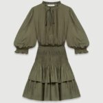 Riietus ee Maje naised satiinist kleit smokkide ja volangidega khaki 6FH8Z4126