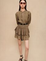 Riietus ee Maje naised satiinist kleit smokkide ja volangidega khaki 6FH8Z4126 - Image 3
