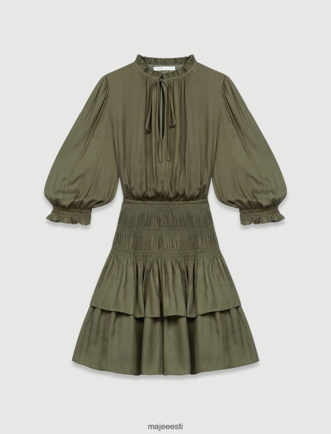 Riietus ee Maje naised satiinist kleit smokkide ja volangidega khaki 6FH8Z4126 - Image 1
