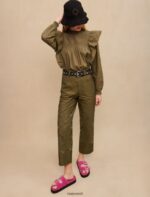 Riietus ee Maje naised tikitud puuvillased püksid khaki 6FH8Z4286 - Image 3