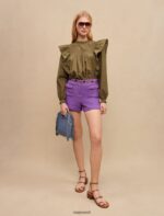 Riietus ee Maje naised tikitud volangidega puuvillane topp khaki 6FH8Z4269 - Image 2