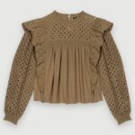 Riietus ee Maje naised tikitud volangidega puuvillane topp khaki 6FH8Z4269
